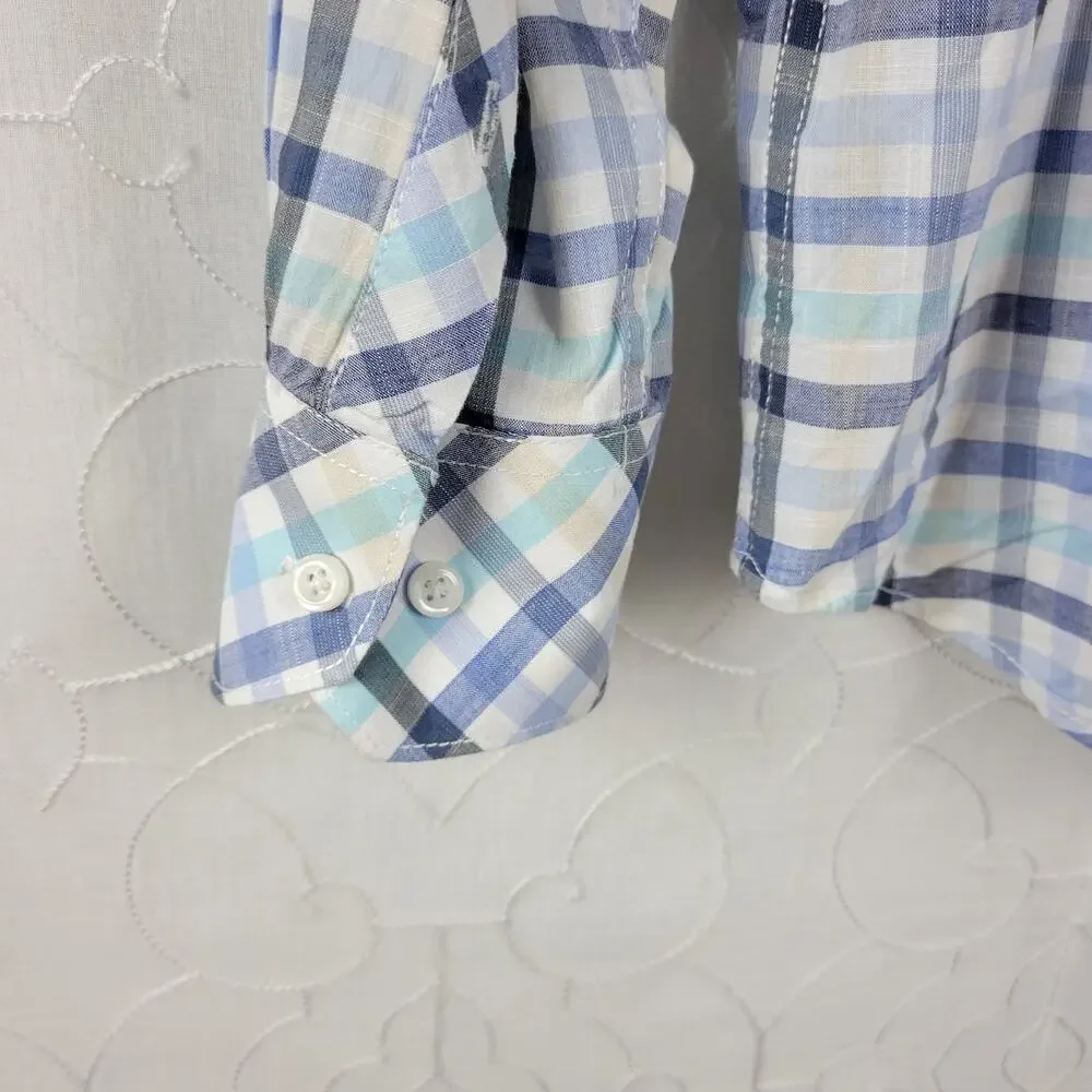 Nordstrom J Campbell Men Shirt Size L Blue Button Down Long Sleeve Chest Pockets